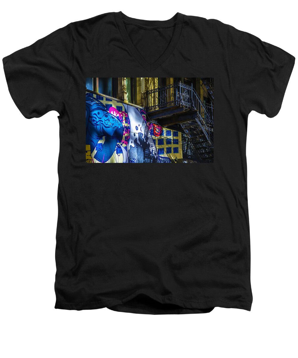  Men's V-Neck T-Shirt featuring the photograph The Painted Stair by Raymond Kunst