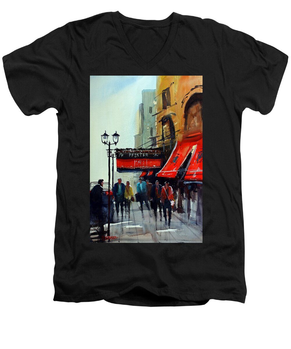 The Pfister Men's V-Neck T-Shirt featuring the painting The Pfister 2 - Milwaukee by Ryan Radke