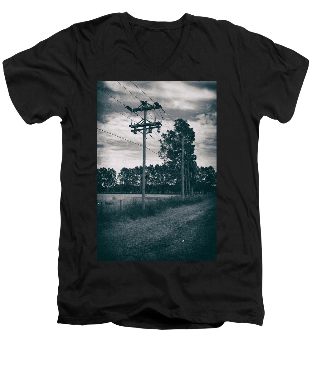 Nature Men's V-Neck T-Shirt featuring the photograph The Power Lines by Howard Salmon