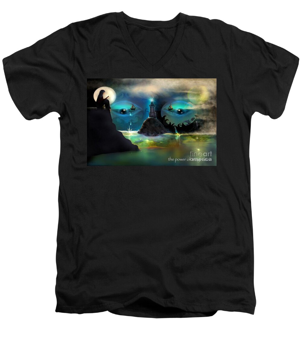 Fantasy Men's V-Neck T-Shirt featuring the digital art The Power of Imagination by Mary Eichert