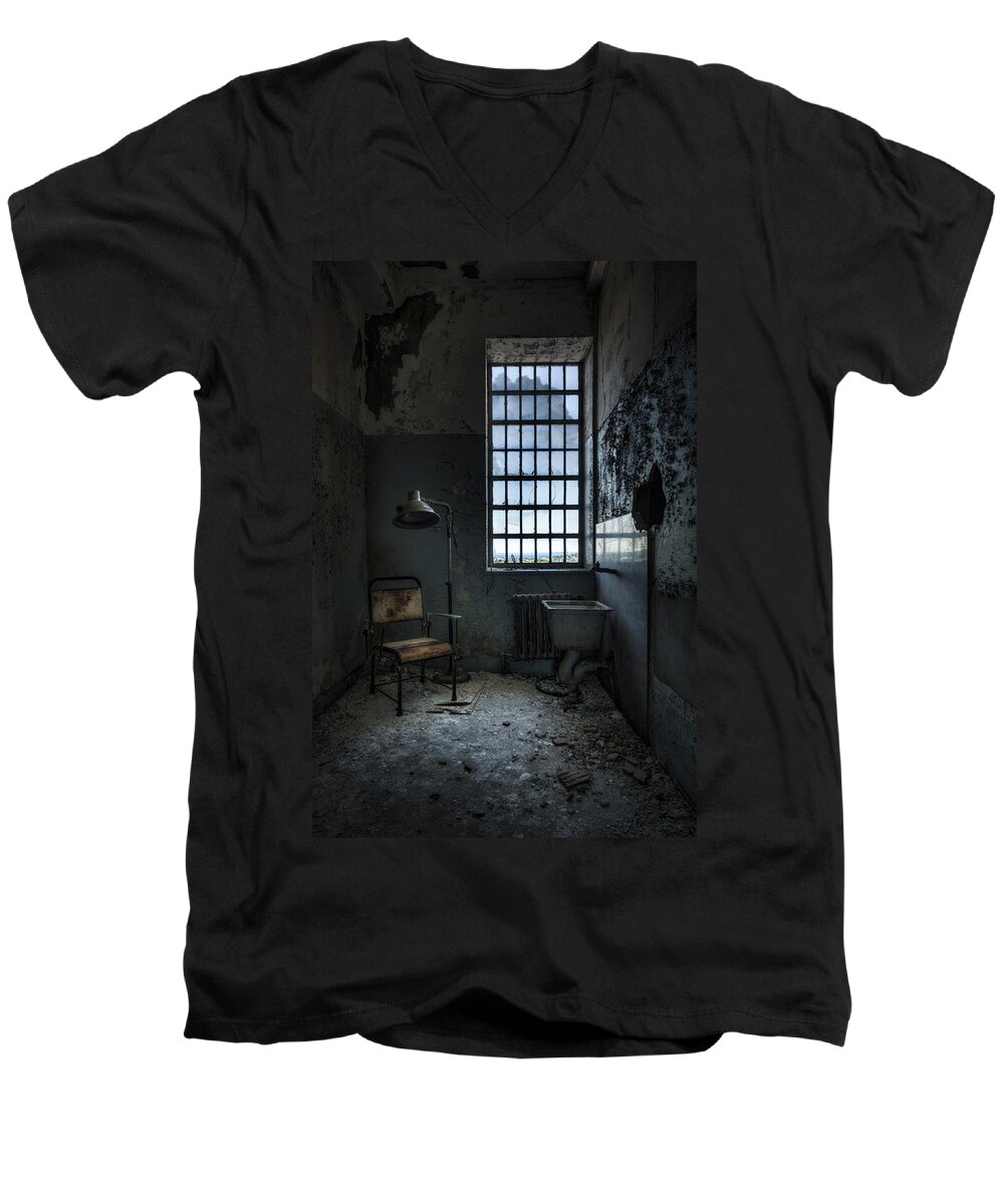 Abandoned Asylums Men's V-Neck T-Shirt featuring the photograph The Private Room - Abandoned Asylum by Gary Heller