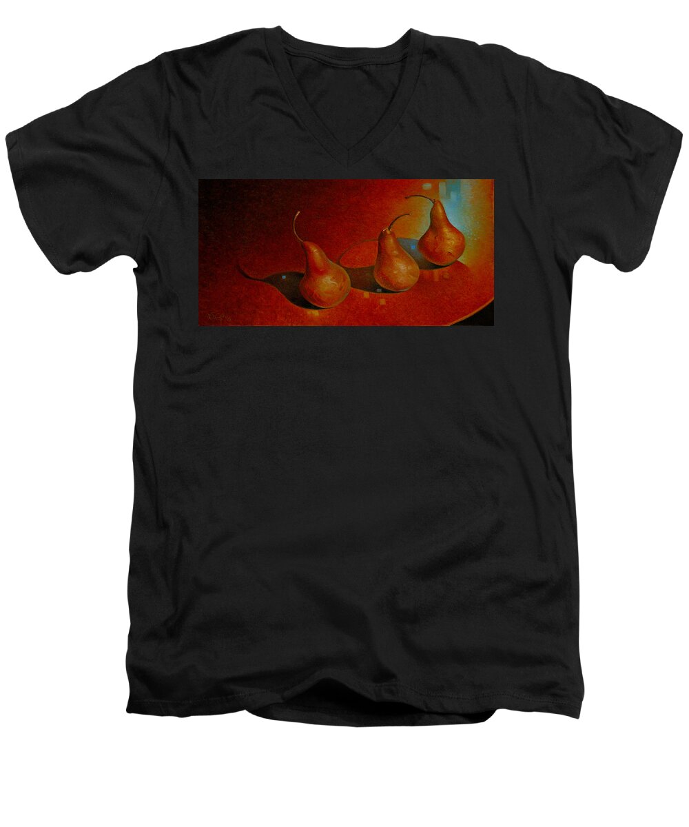 Fruit Men's V-Neck T-Shirt featuring the painting The Pyrus Communis Trio by T S Carson