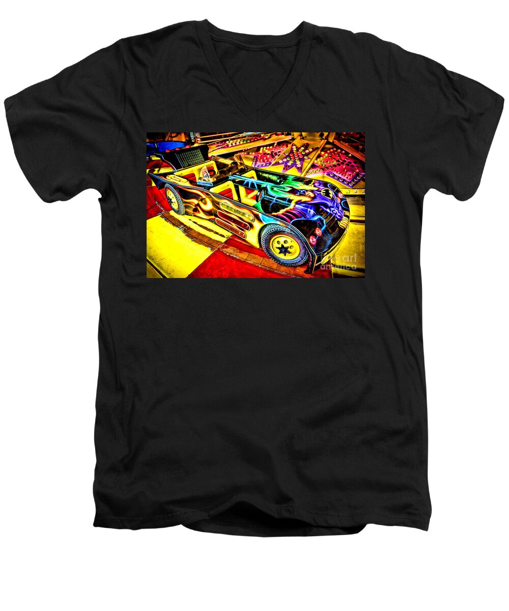 Batmobile Men's V-Neck T-Shirt featuring the photograph The Real Batmobile by Olivier Le Queinec