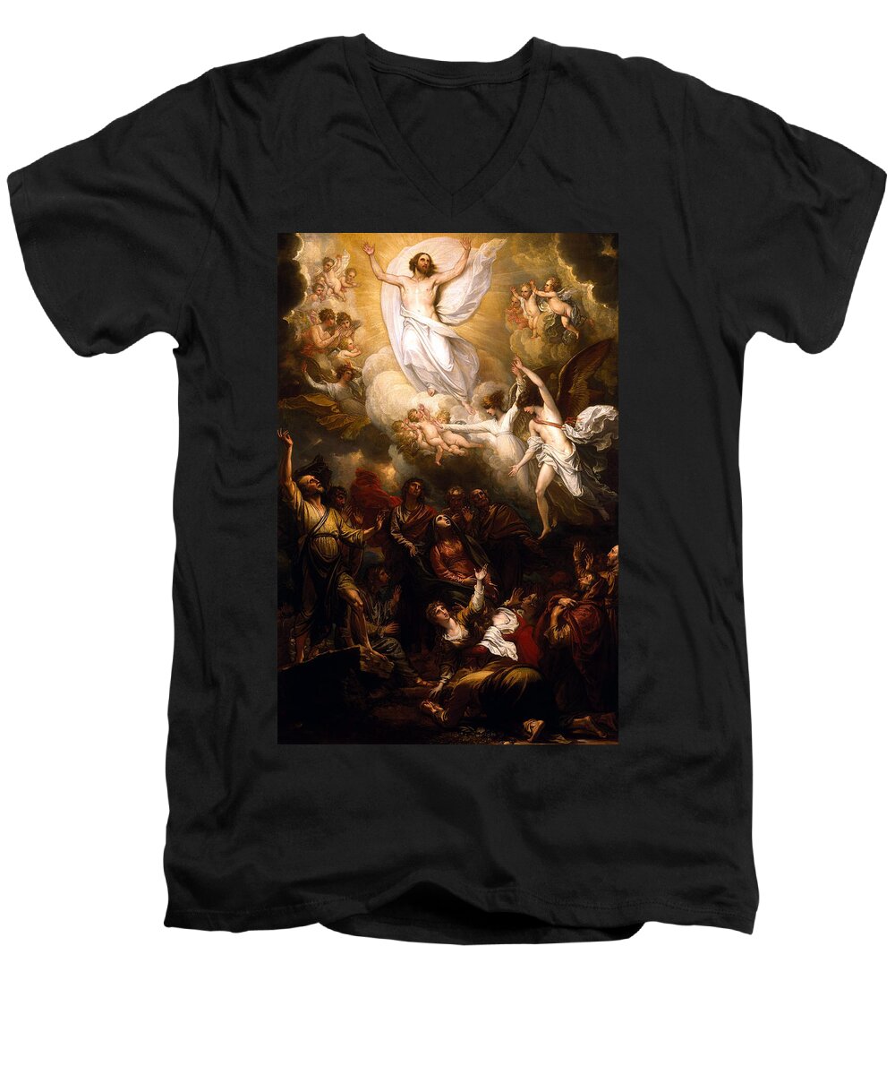 Jesus Men's V-Neck T-Shirt featuring the painting The Resurrection by Munir Alawi