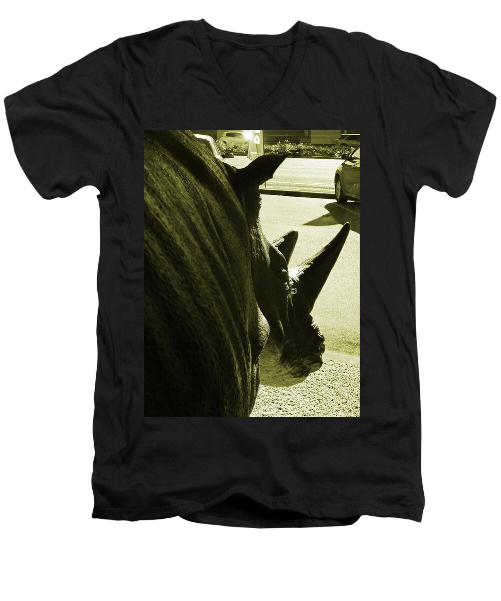 Rhino Men's V-Neck T-Shirt featuring the photograph The Rival by Steve Taylor