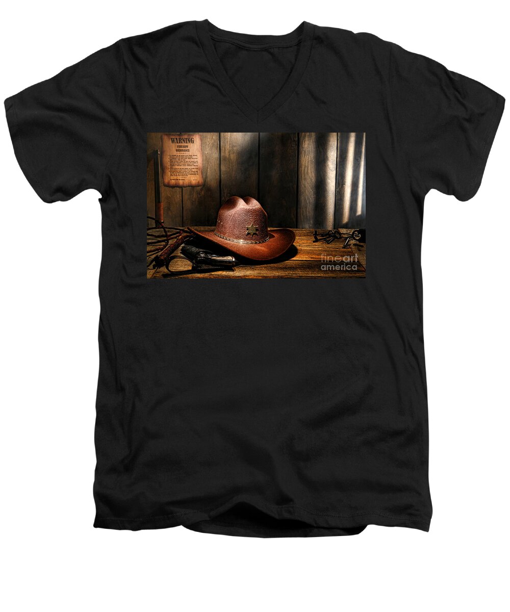 Sheriff Men's V-Neck T-Shirt featuring the photograph The Sheriff Office by Olivier Le Queinec