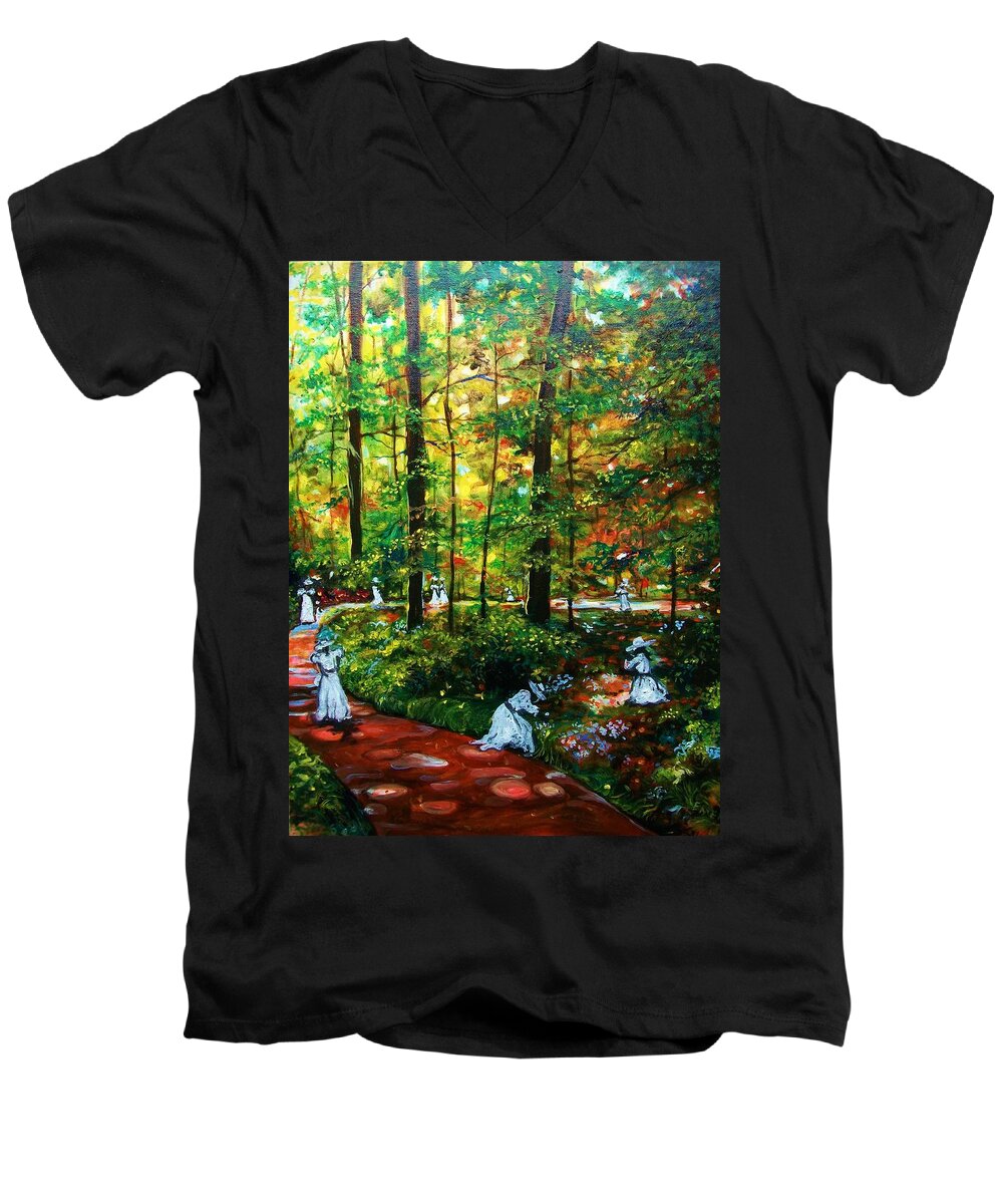 Landscape Men's V-Neck T-Shirt featuring the painting The Trials by Emery Franklin