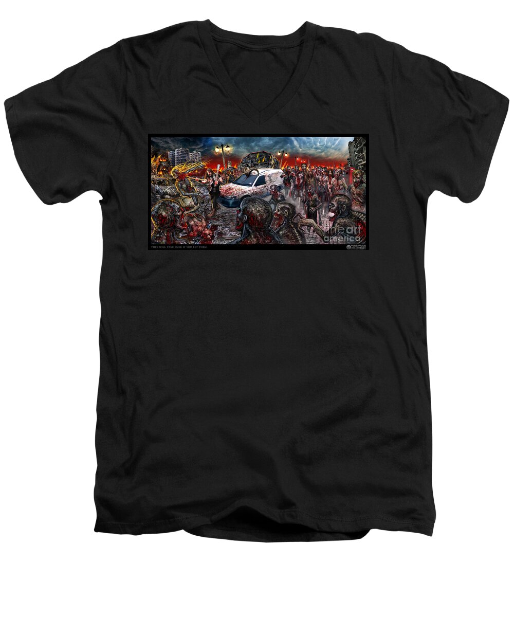 Tony Koehl Men's V-Neck T-Shirt featuring the mixed media They Will Take Over If You Let Them by Tony Koehl