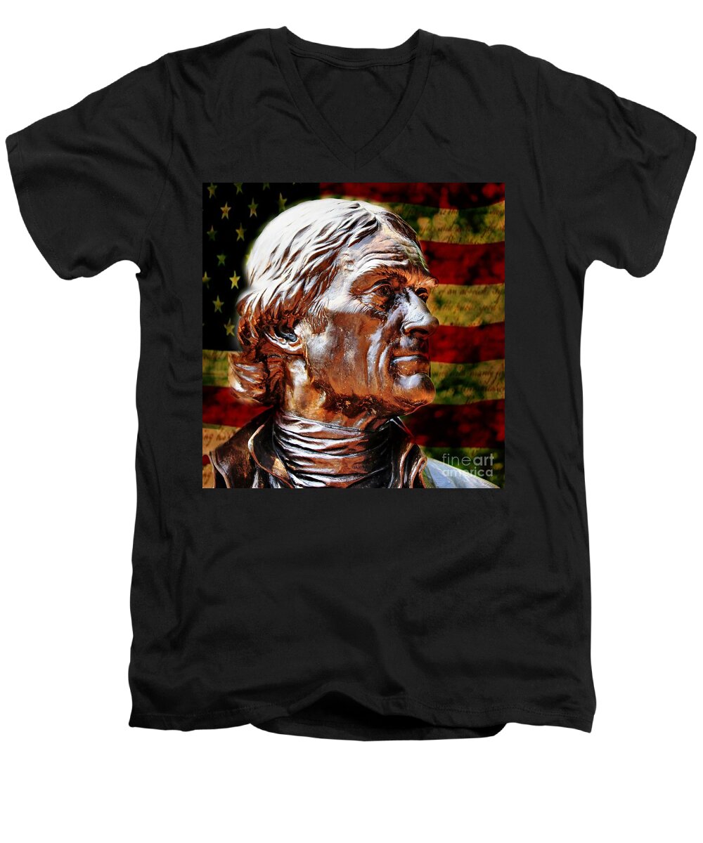 Thomas Jefferson Men's V-Neck T-Shirt featuring the photograph Thomas Jefferson Statue by Judy Palkimas