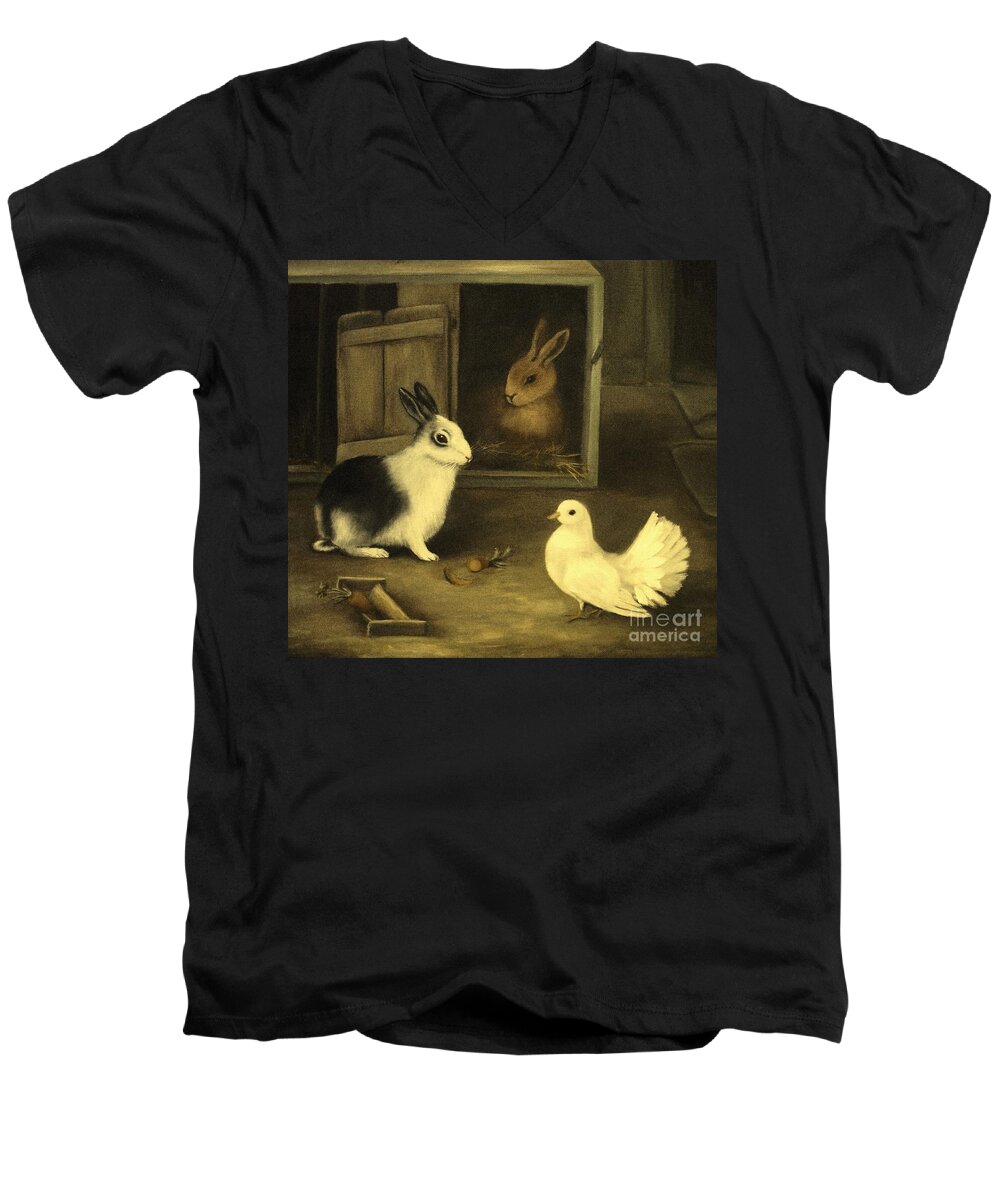 White Doves Men's V-Neck T-Shirt featuring the painting Three Friends Sharing a Moment by Hazel Holland