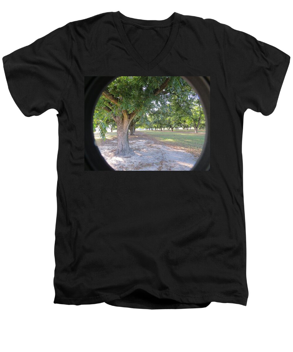 Pecan Men's V-Neck T-Shirt featuring the photograph Through The Orchard by Aaron Martens