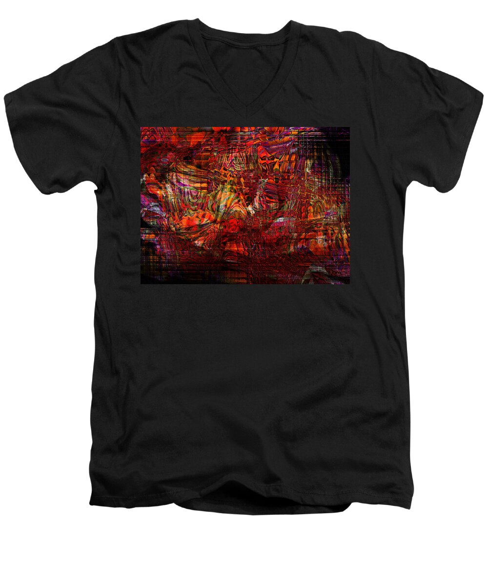 Tiger Glass Men's V-Neck T-Shirt featuring the digital art Tiger Glass by Kiki Art