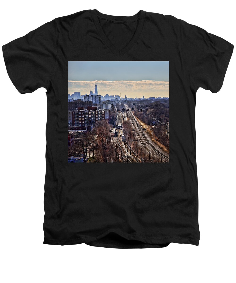 City Men's V-Neck T-Shirt featuring the photograph Toddlin' Chicago by John Hansen