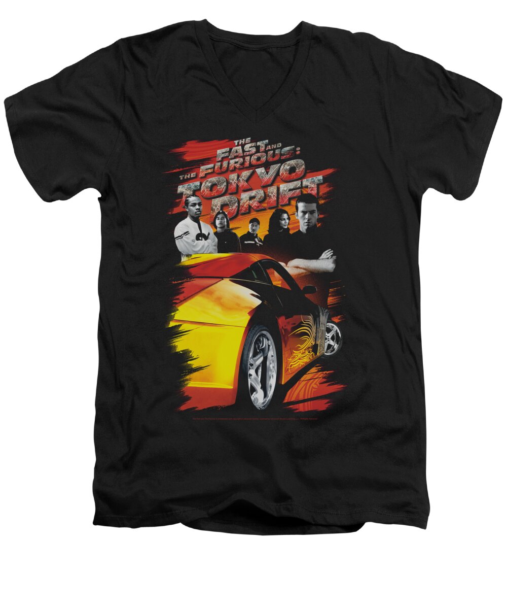 Tokyo Drift Men's V-Neck T-Shirt featuring the digital art Tokyo Drift - Drifting Crew by Brand A