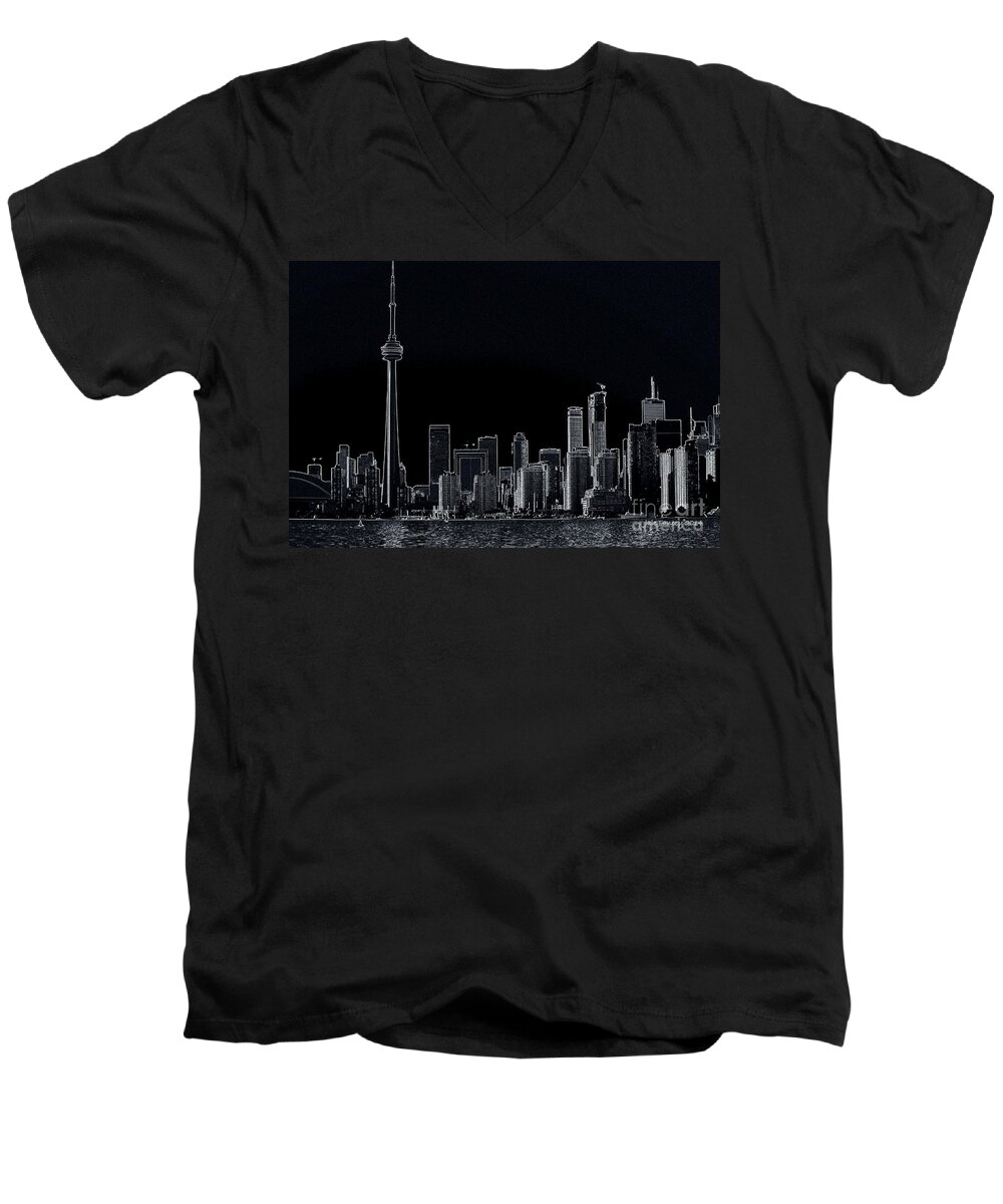 Toronto Men's V-Neck T-Shirt featuring the photograph Toronto Skyline black and white abstract by Jale Fancey