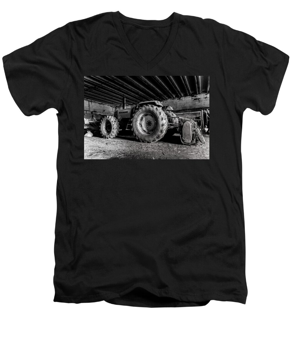 Fine Art Men's V-Neck T-Shirt featuring the photograph Tractor in the Barn by Joseph Amaral