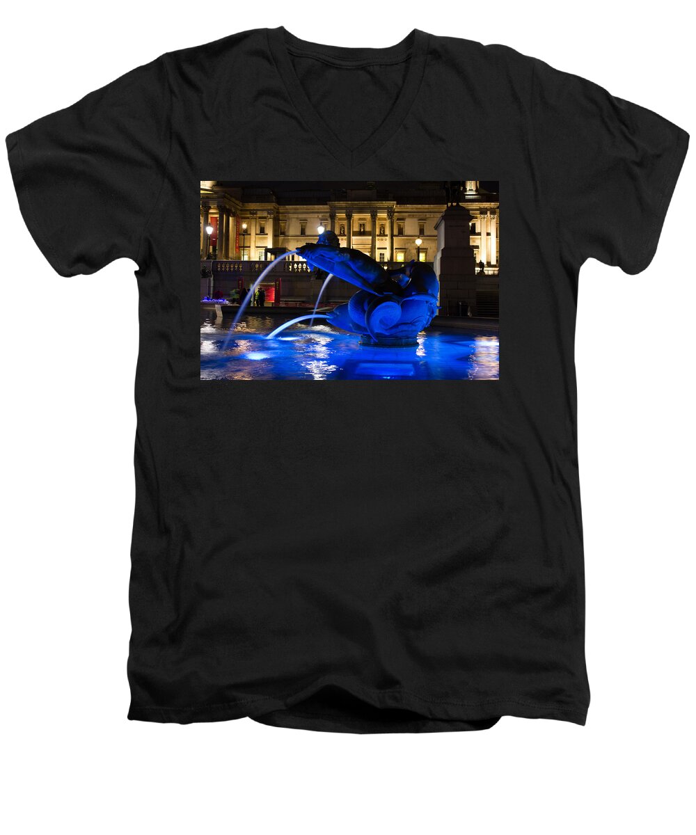 December Men's V-Neck T-Shirt featuring the photograph Trafalgar Square at Night by Leah Palmer