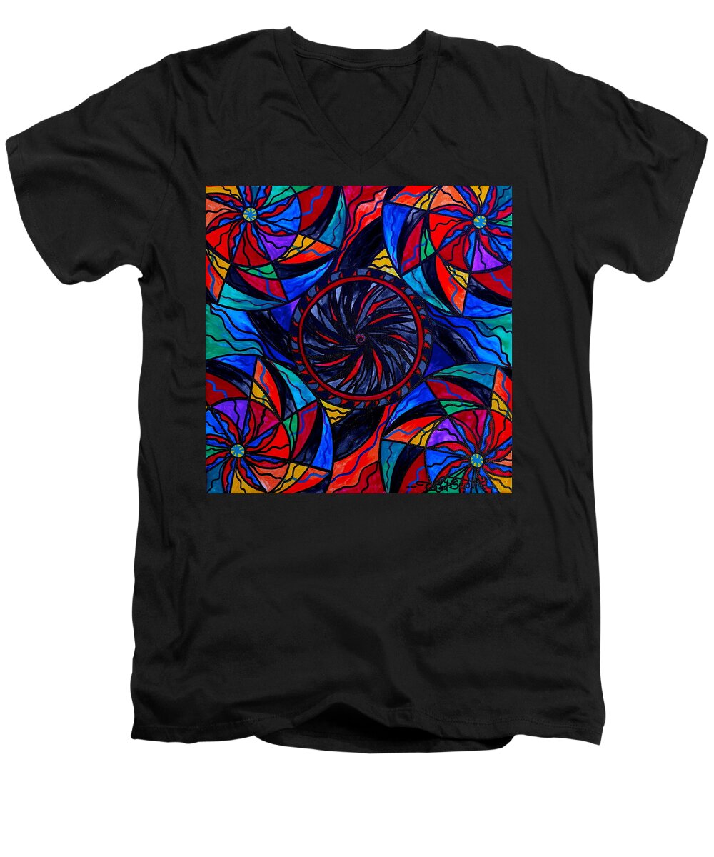 Vibration Men's V-Neck T-Shirt featuring the painting Transforming Fear by Teal Eye Print Store