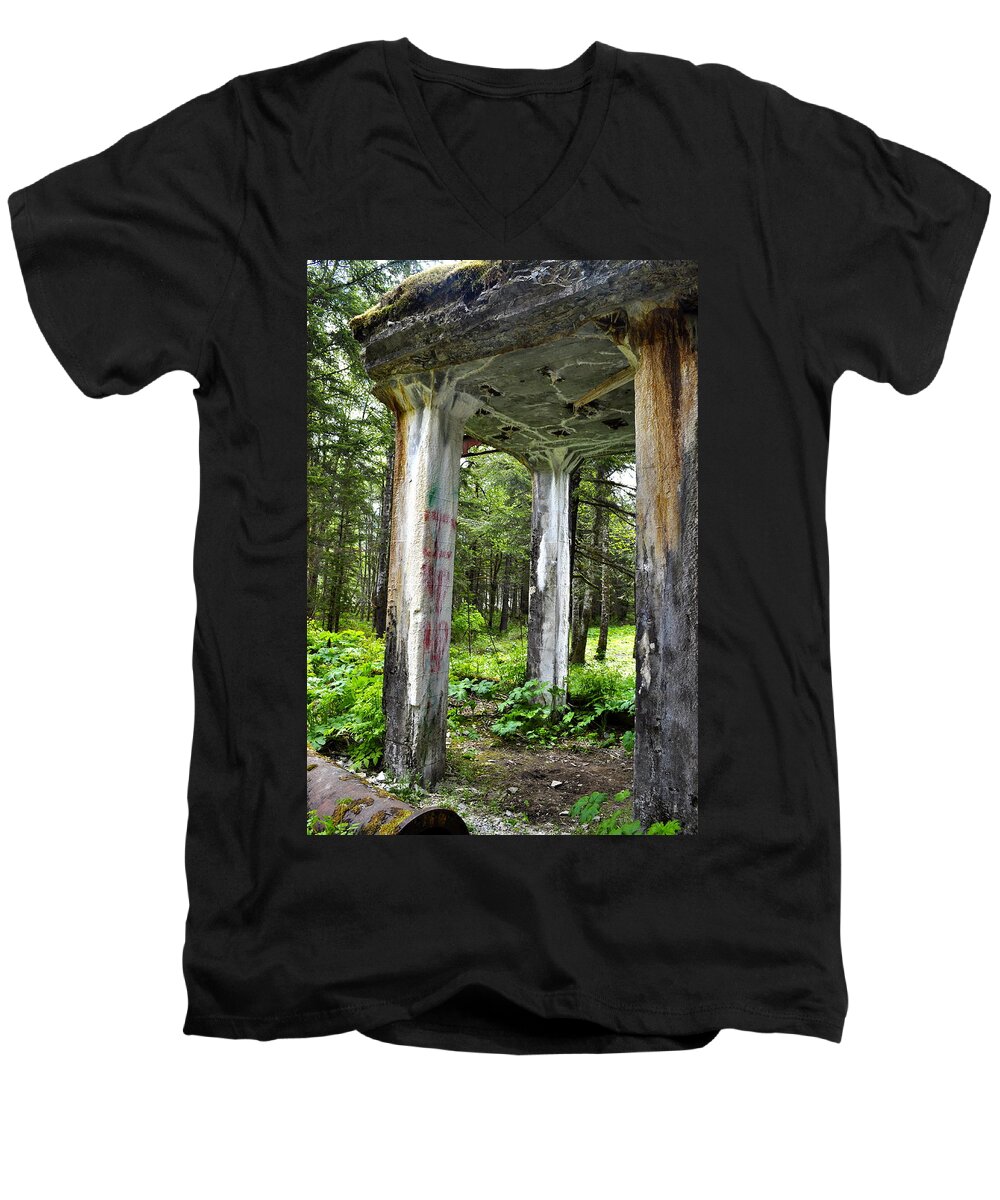 Treadwell Men's V-Neck T-Shirt featuring the photograph Treadwell Mine Building by Cathy Mahnke