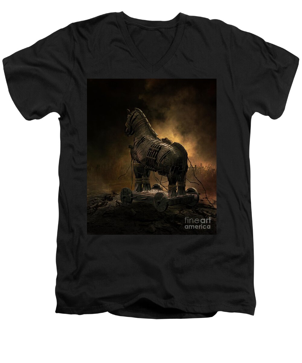 Trojan Horse Men's V-Neck T-Shirt featuring the digital art Trojan Horse by Shanina Conway
