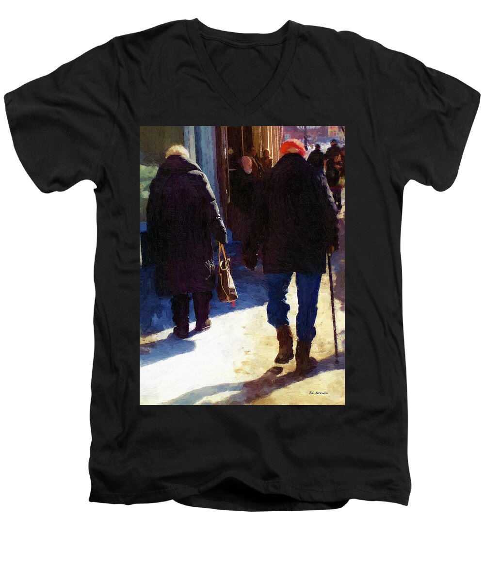 City Men's V-Neck T-Shirt featuring the painting Trudging Along by RC DeWinter