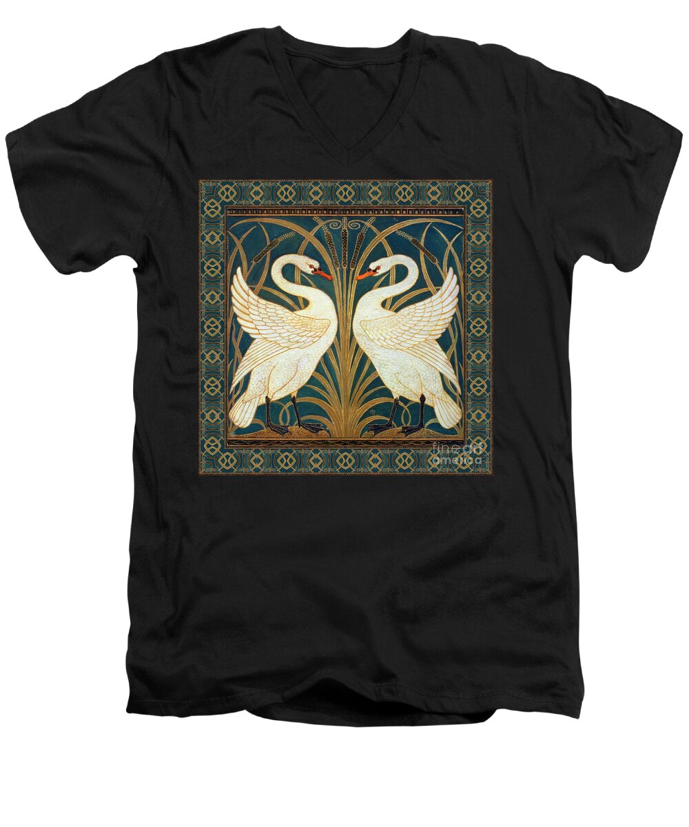 Walter Crane Men's V-Neck T-Shirt featuring the painting Two Swans by Walter Crane