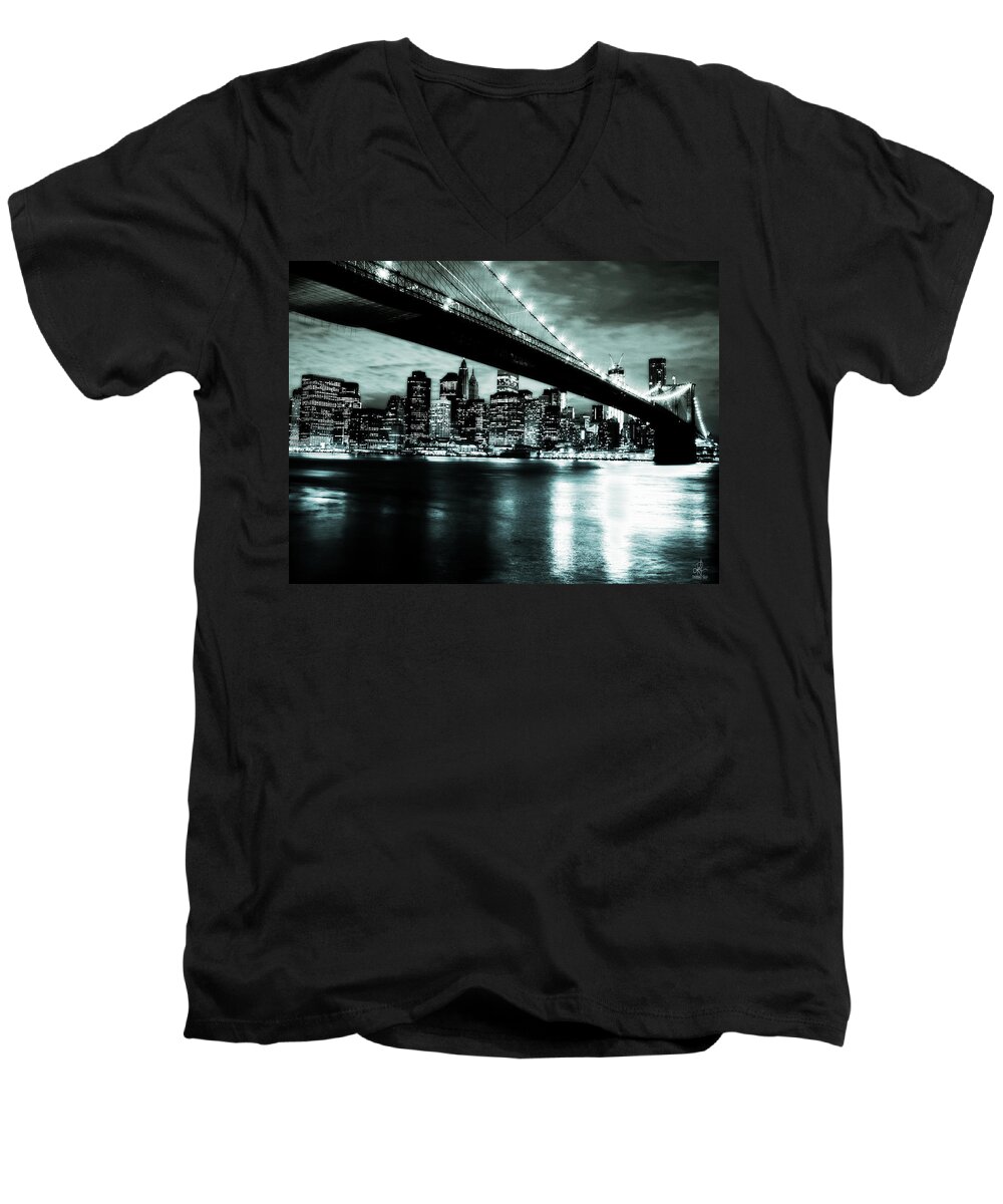 Bridges Men's V-Neck T-Shirt featuring the digital art Under the Bridge by Pennie McCracken
