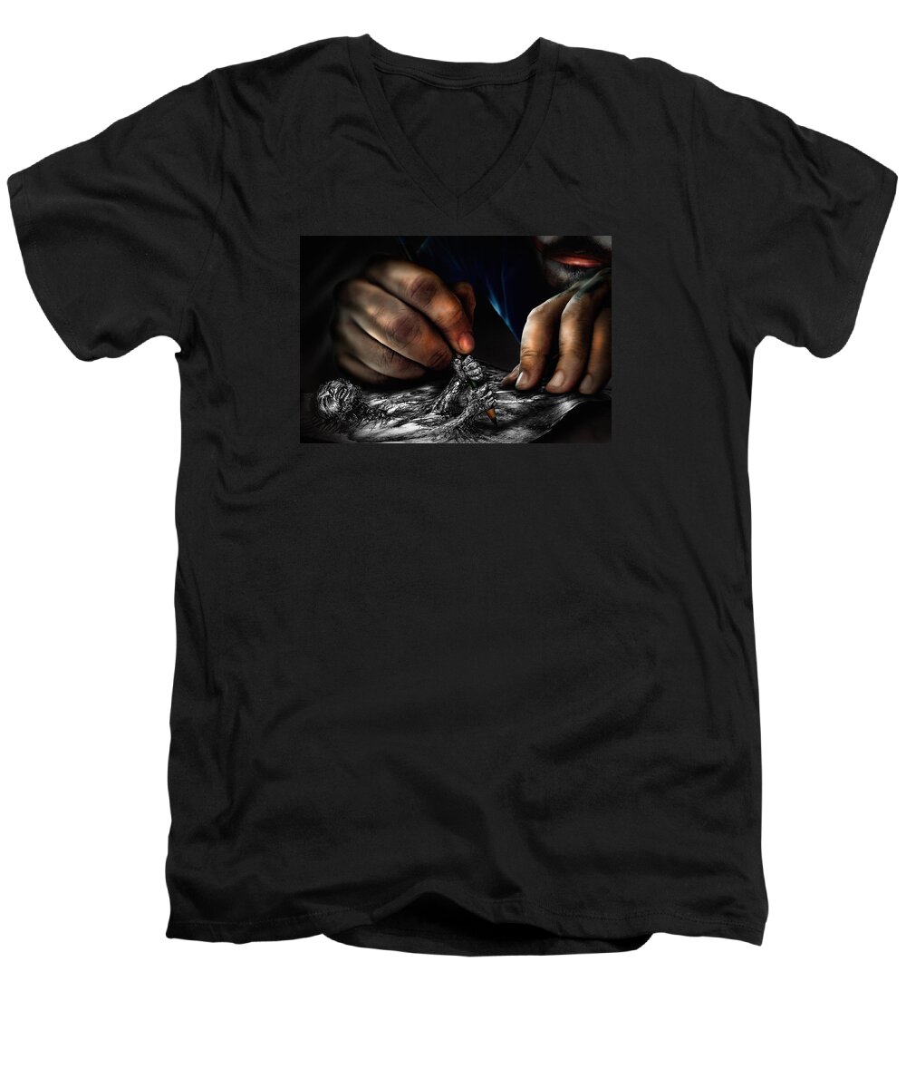 Hands Men's V-Neck T-Shirt featuring the digital art Unfinished by Alessandro Della Pietra