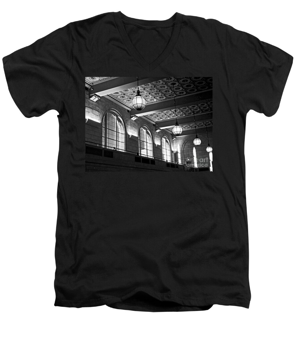 New Haven Men's V-Neck T-Shirt featuring the photograph Union Station Balcony - New Haven by James Aiken