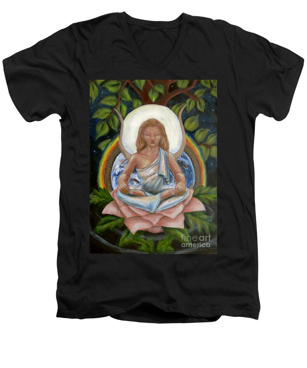 Goddess Men's V-Neck T-Shirt featuring the painting Universal Goddess by Samantha Geernaert