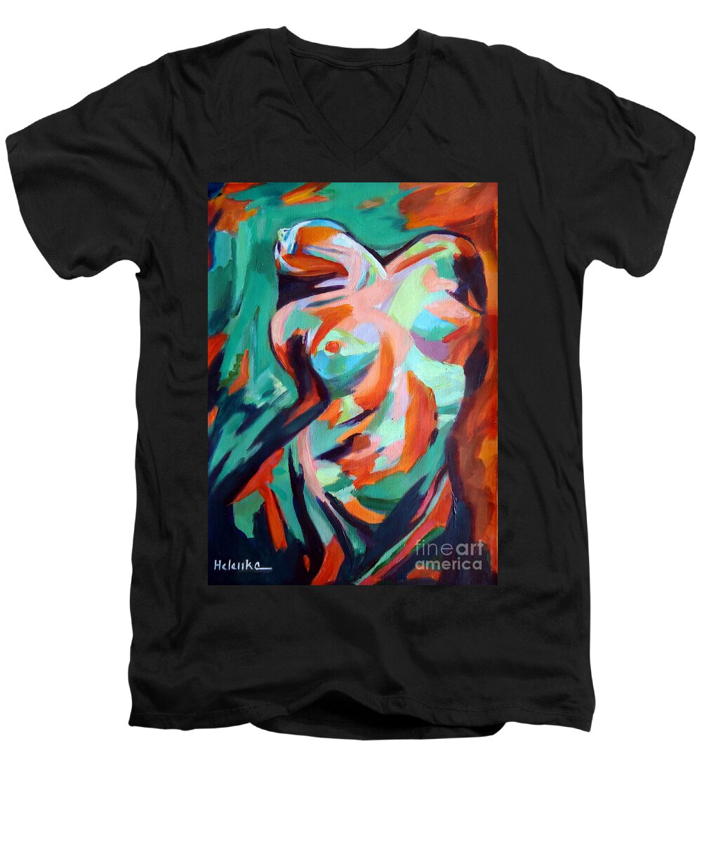 Nude Figures Men's V-Neck T-Shirt featuring the painting Uplift by Helena Wierzbicki