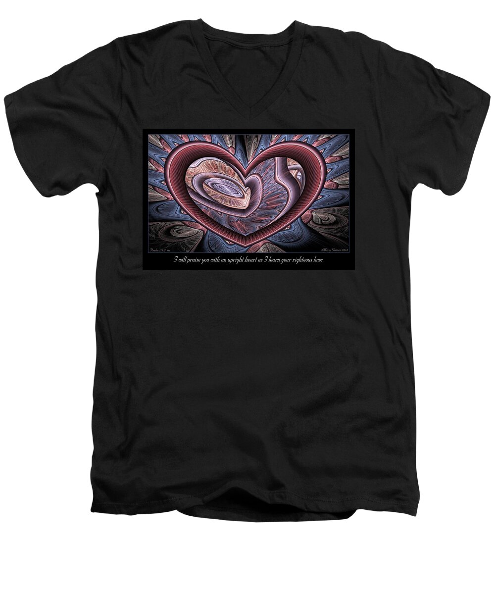 Fractal Men's V-Neck T-Shirt featuring the digital art Upright Heart by Missy Gainer