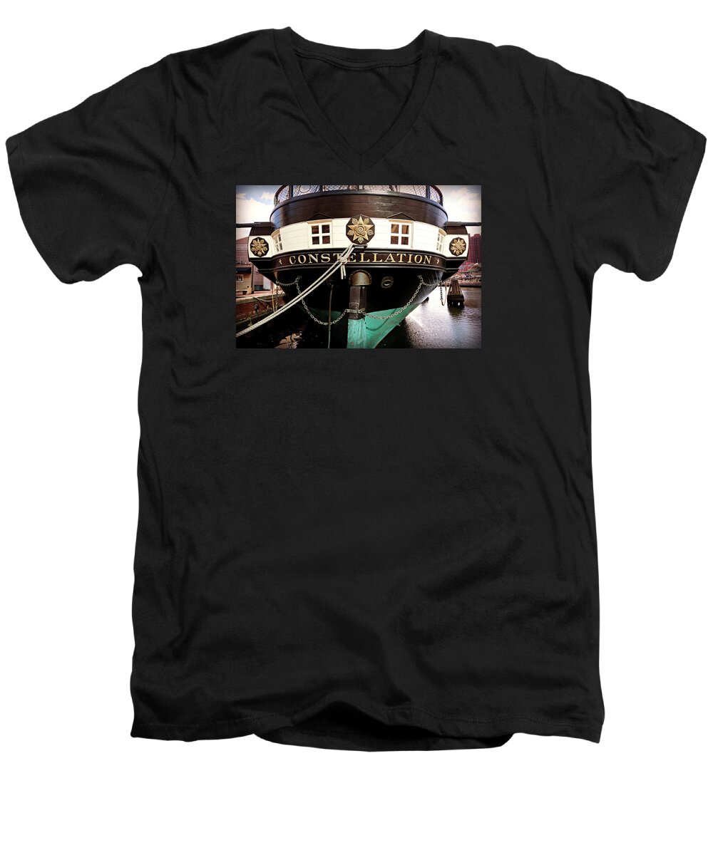 Constellation Men's V-Neck T-Shirt featuring the photograph USS Constellation by Stephen Stookey