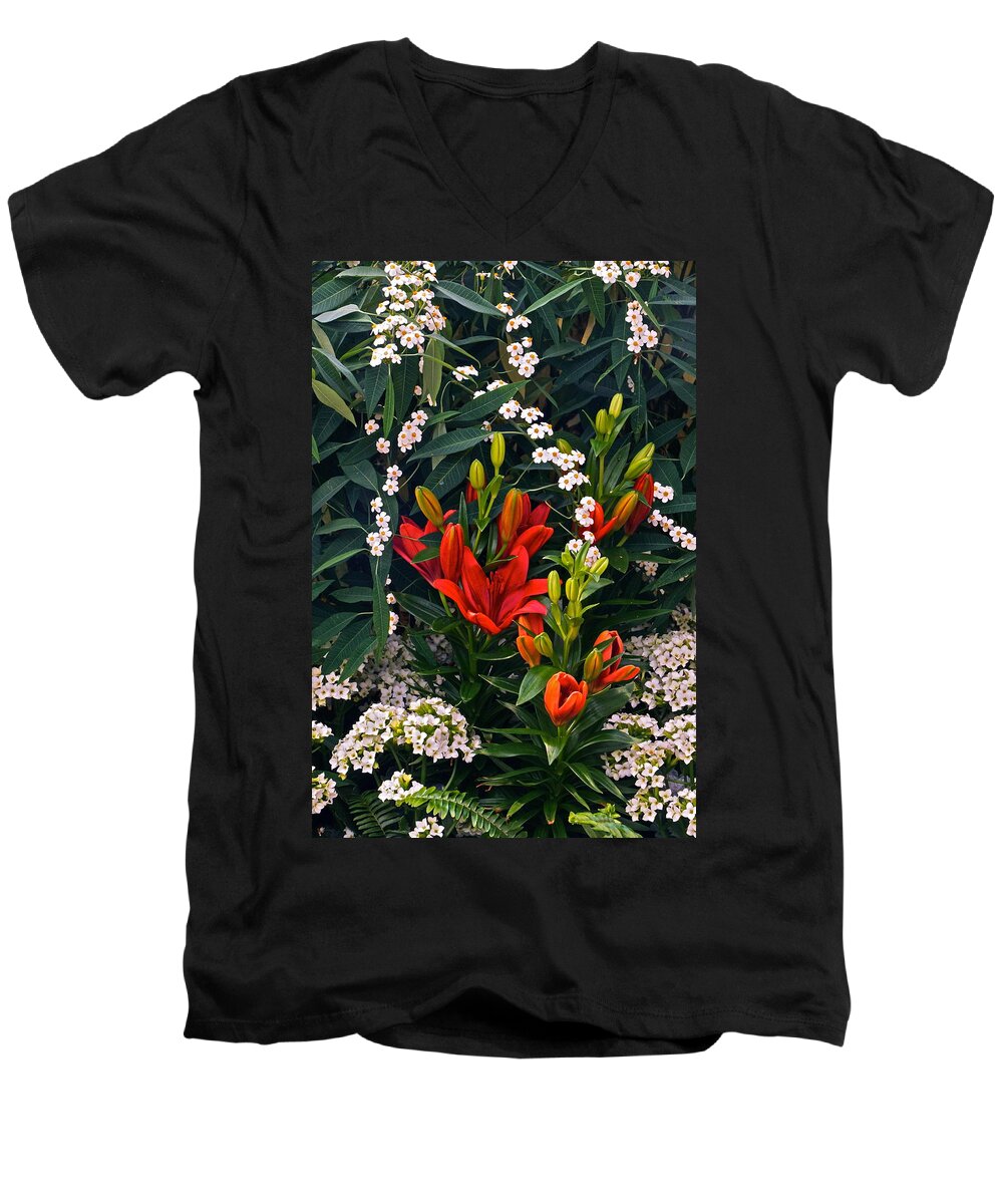 Valentine Flowers Men's V-Neck T-Shirt featuring the photograph Valentines Are Open Hearts by Byron Varvarigos