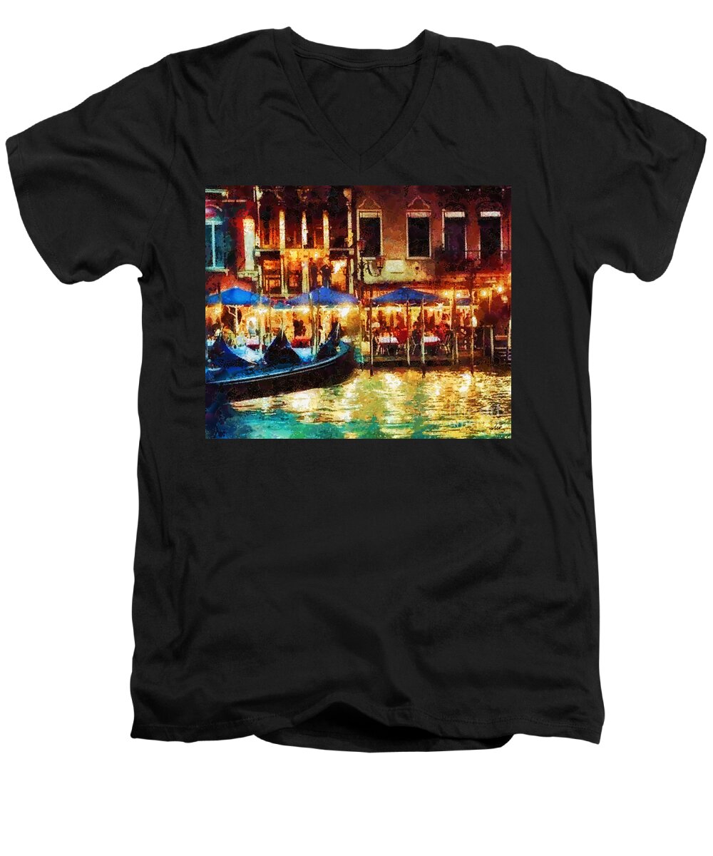 Venice Glow Men's V-Neck T-Shirt featuring the painting Venice Glow by Mo T