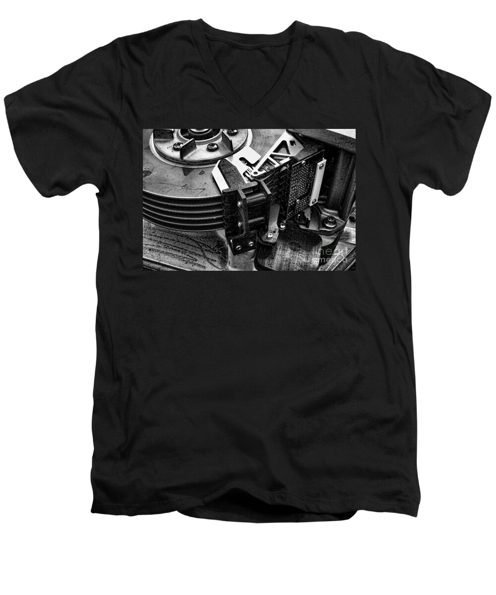 Computer Men's V-Neck T-Shirt featuring the photograph Vintage Hard Drive by Olivier Le Queinec