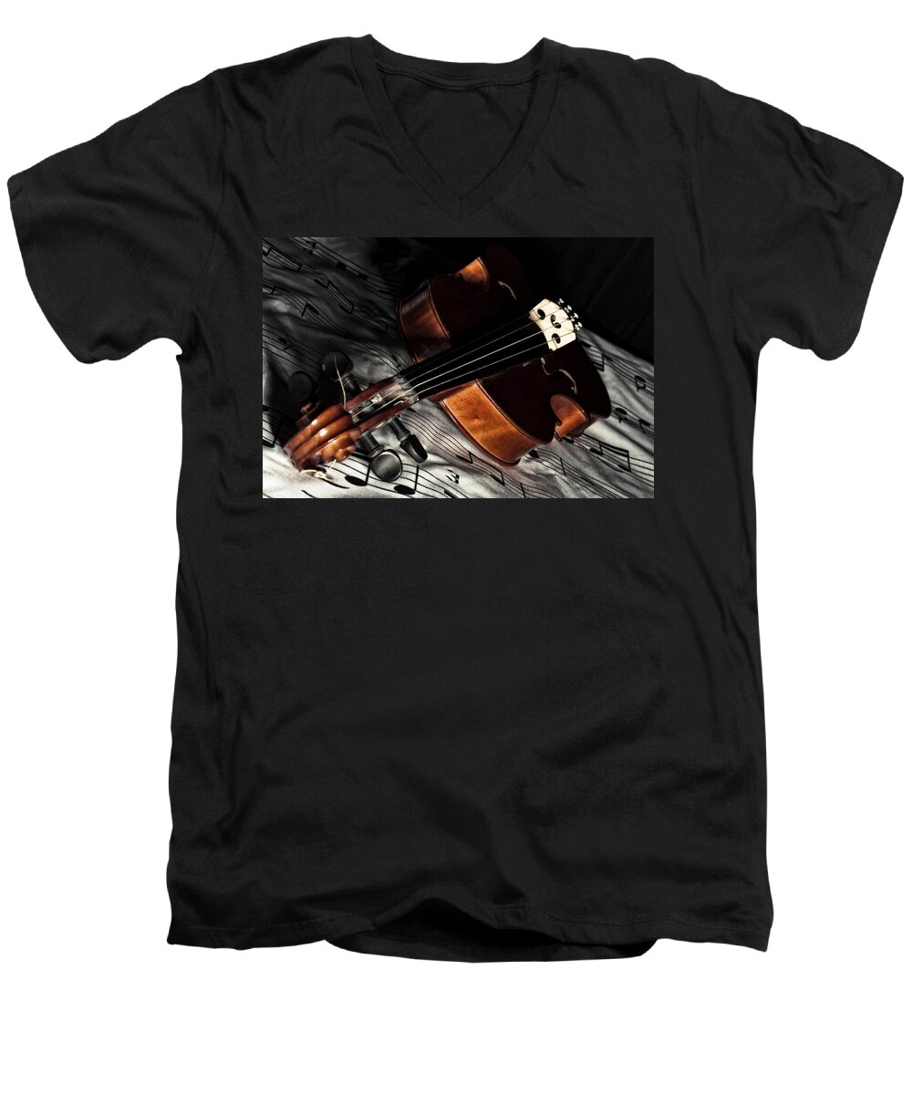 Music Men's V-Neck T-Shirt featuring the photograph Vintage violin by Mike Santis
