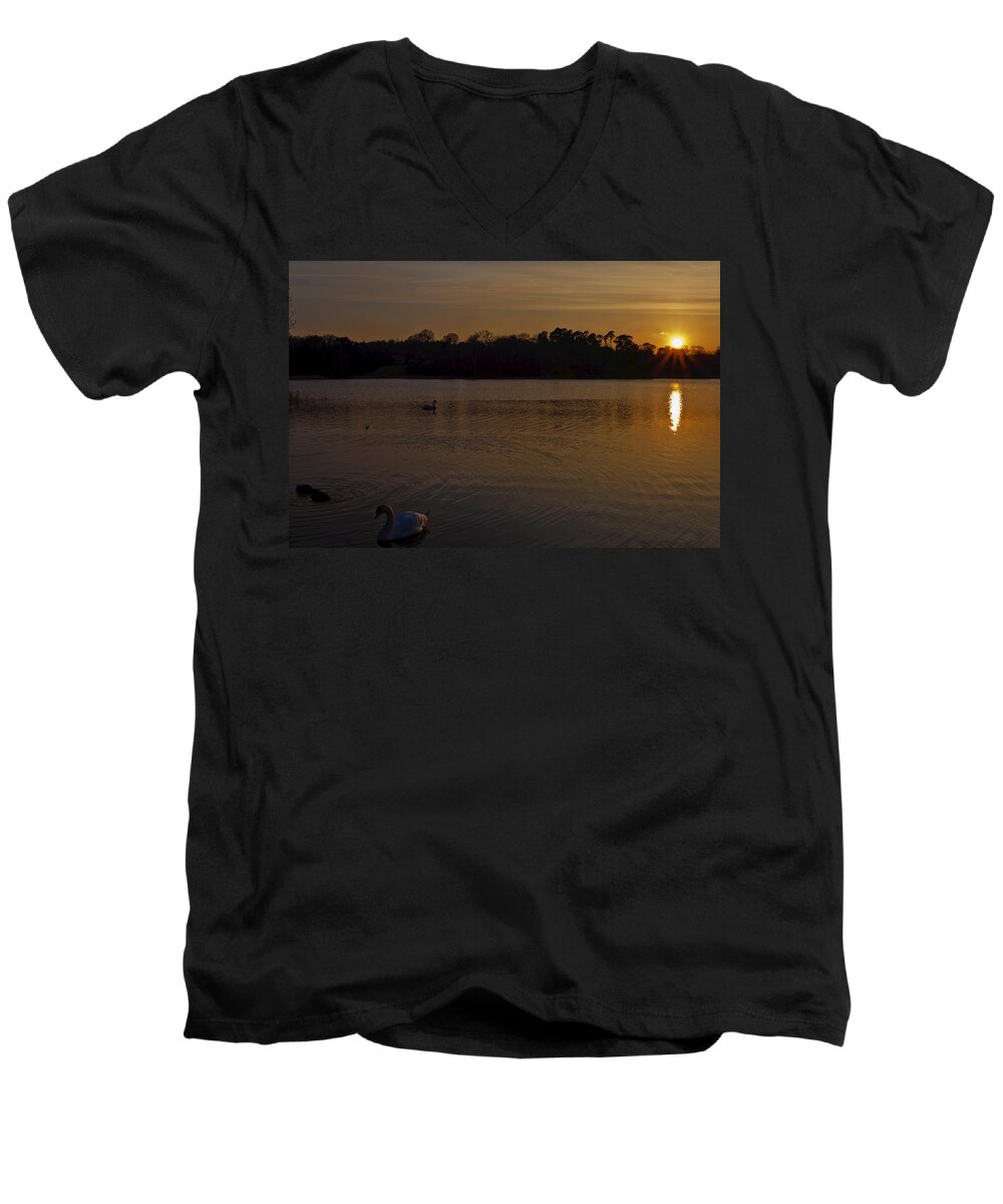 Greeting Card Men's V-Neck T-Shirt featuring the photograph Virginia Water Sunset by Maj Seda