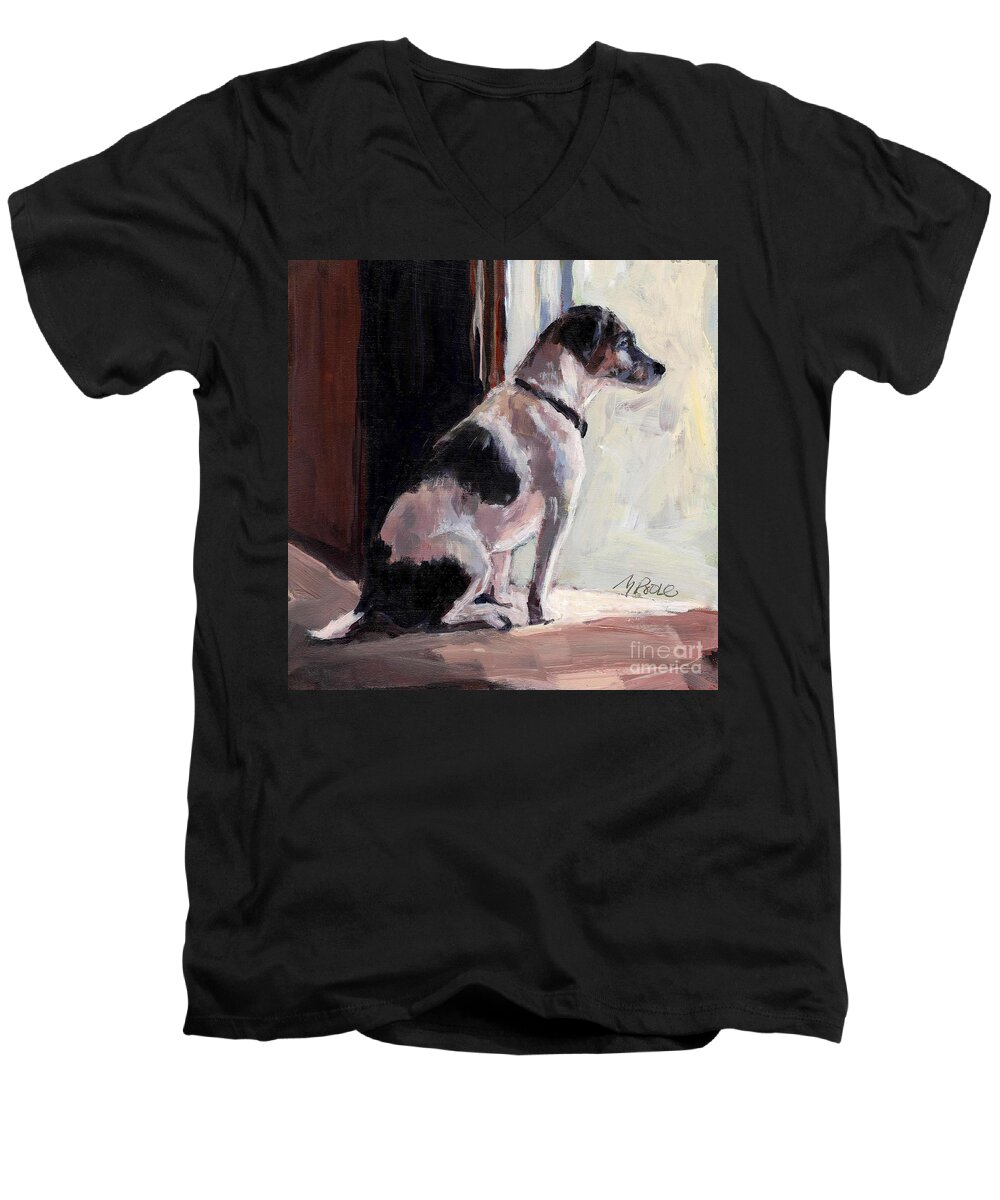Terrier Men's V-Neck T-Shirt featuring the painting Wait and See by Molly Poole