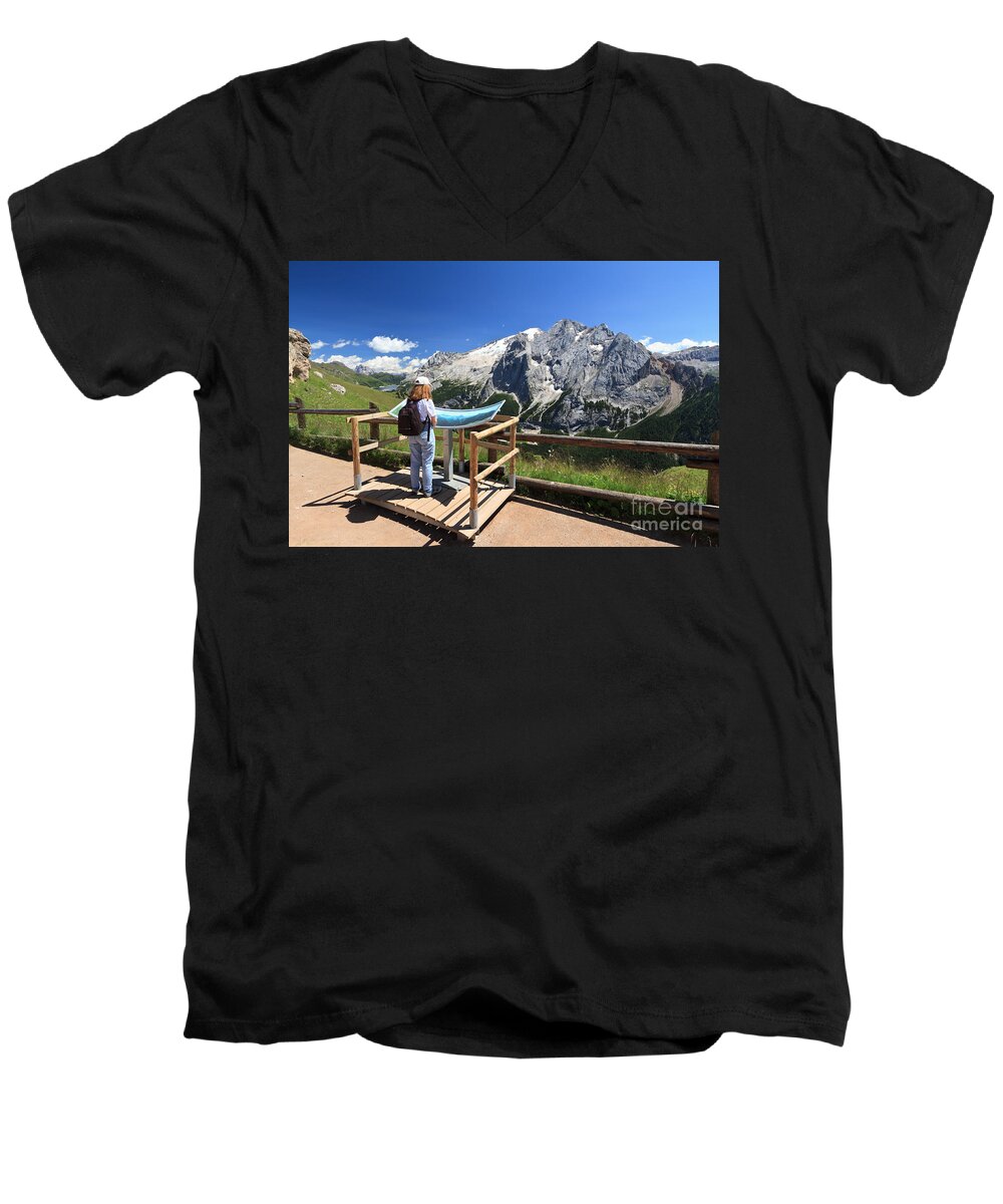 Adult Men's V-Neck T-Shirt featuring the photograph watching Marmolada mount by Antonio Scarpi