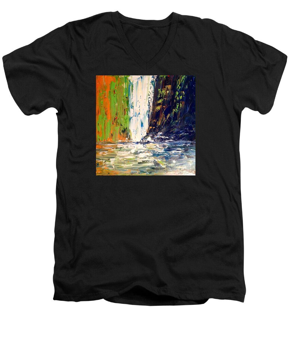 Abstract Painting Men's V-Neck T-Shirt featuring the painting Waterfall No. 1 by Desmond Raymond
