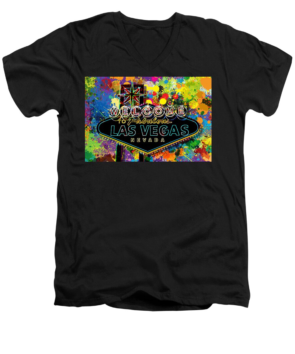 Digital Men's V-Neck T-Shirt featuring the digital art Welcome to Las Vegas by Gary Grayson