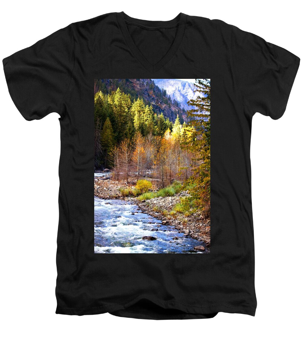 Wenatchee River Men's V-Neck T-Shirt featuring the photograph Wenatchee River - Leavenworth - Washington by Marie Jamieson