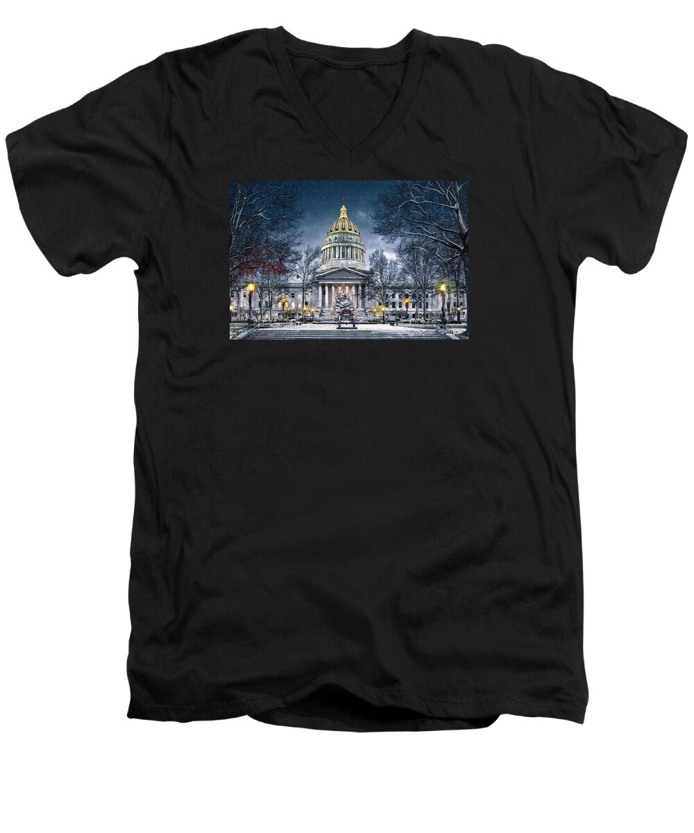 Wv Men's V-Neck T-Shirt featuring the photograph West Virginia State Capitol by Mary Almond