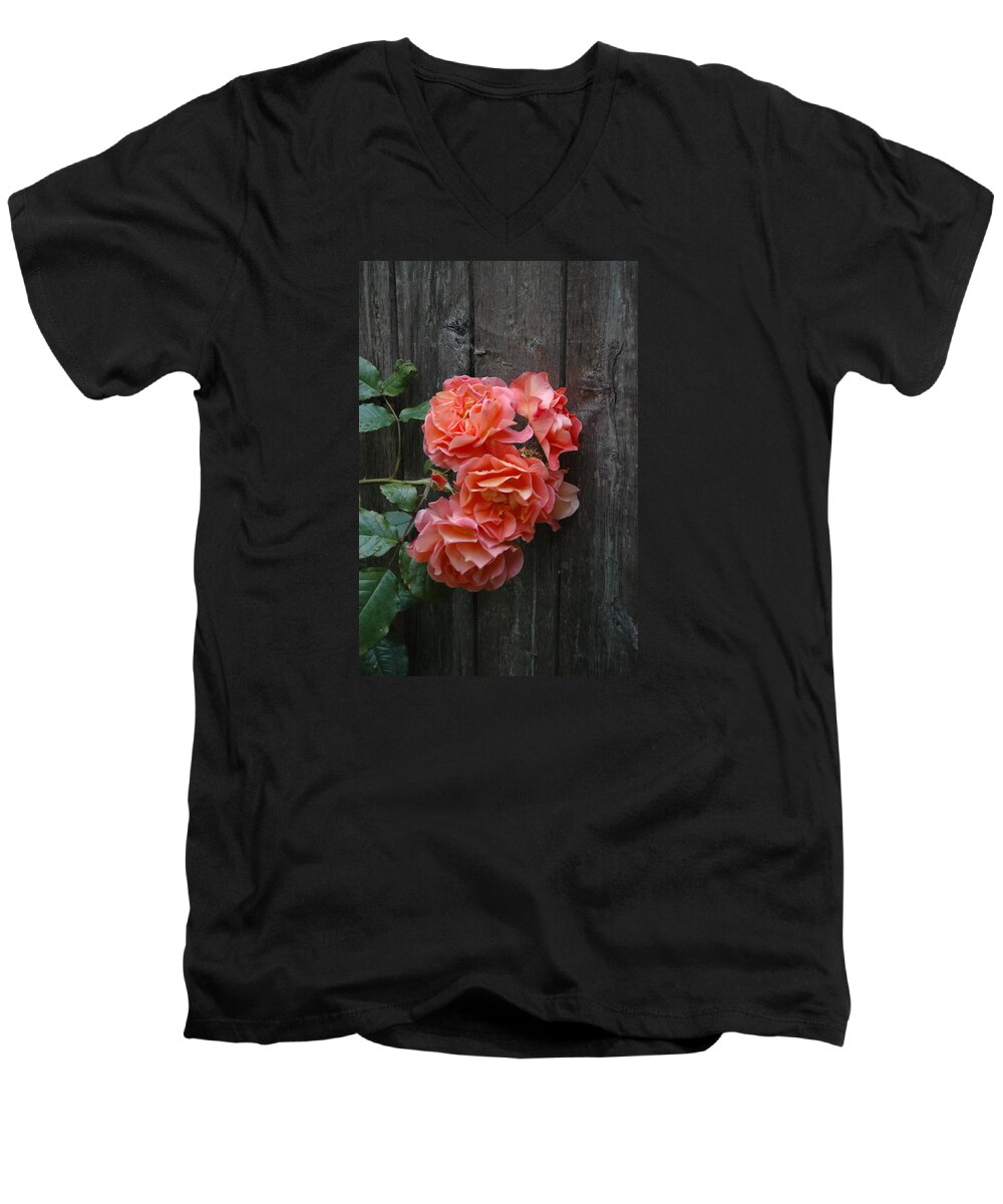 Texture Men's V-Neck T-Shirt featuring the photograph Westerland Rose Wood Fence by Tom Wurl