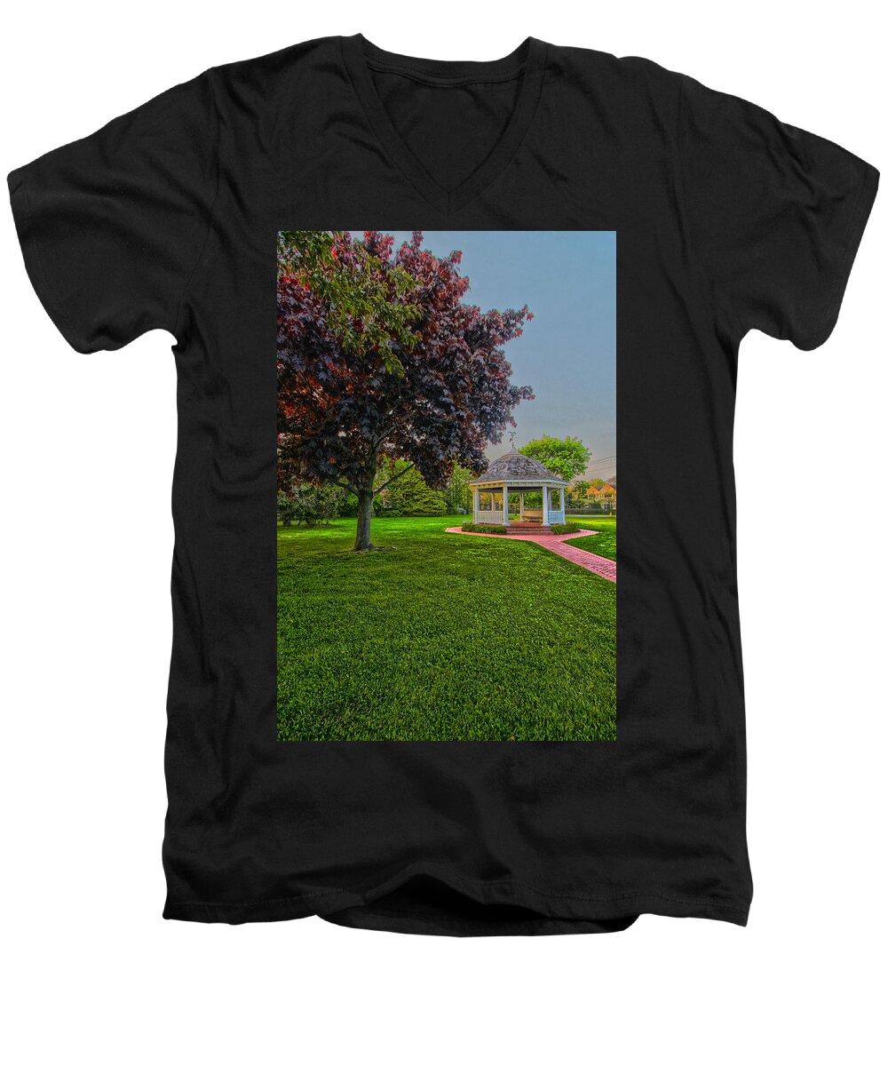 Westhampton Men's V-Neck T-Shirt featuring the photograph Westhampton Beach Village Green by Robert Seifert