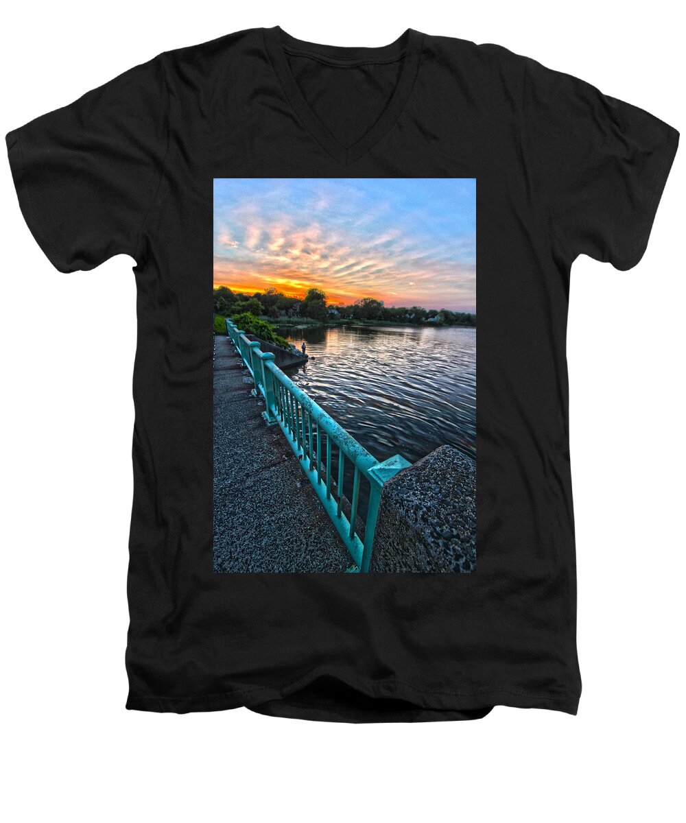 Westhampton Men's V-Neck T-Shirt featuring the photograph Westhampton-Quogue Bridge by Robert Seifert