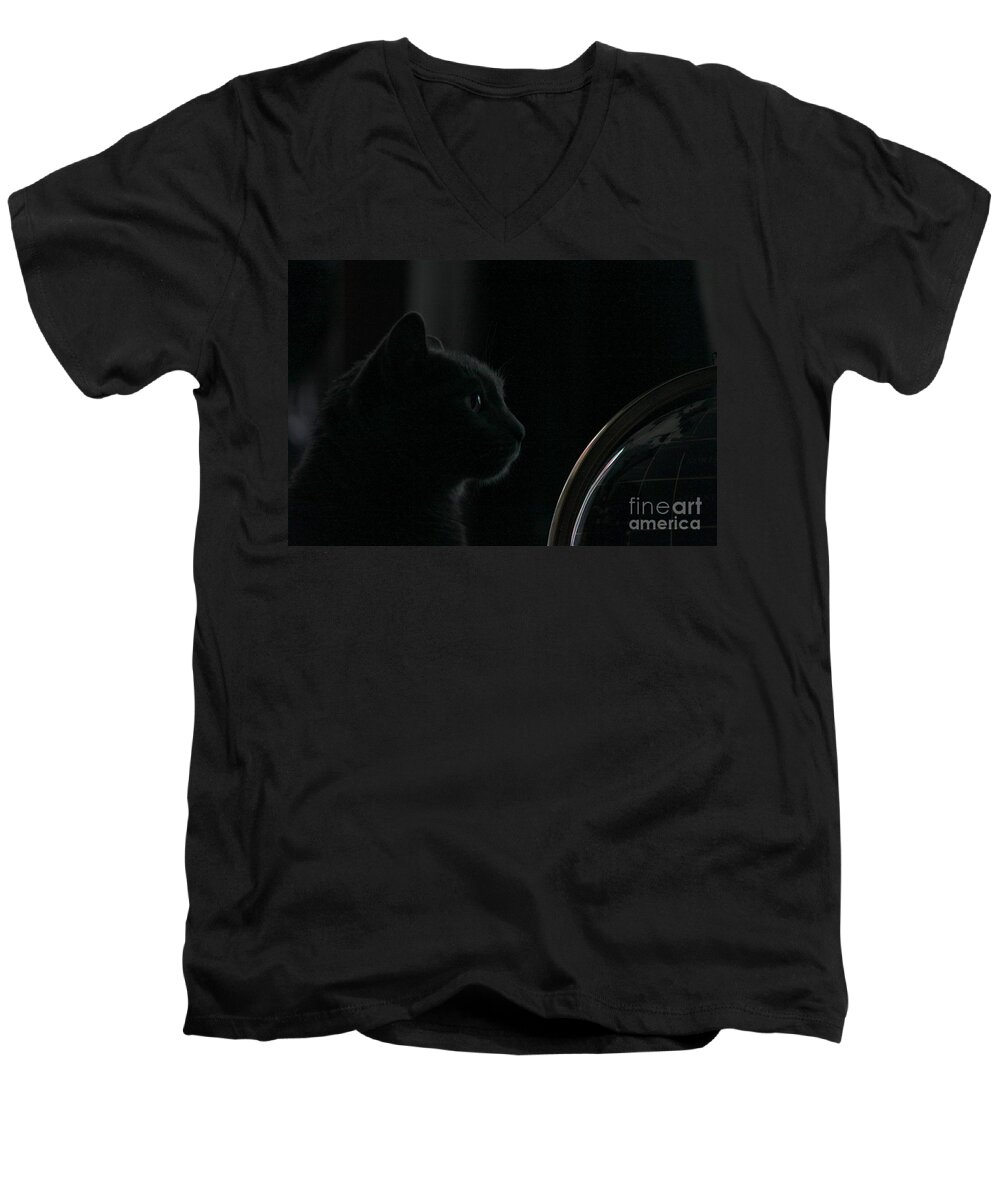 Cat Men's V-Neck T-Shirt featuring the photograph Where on earth am I tonight by Jennifer E Doll