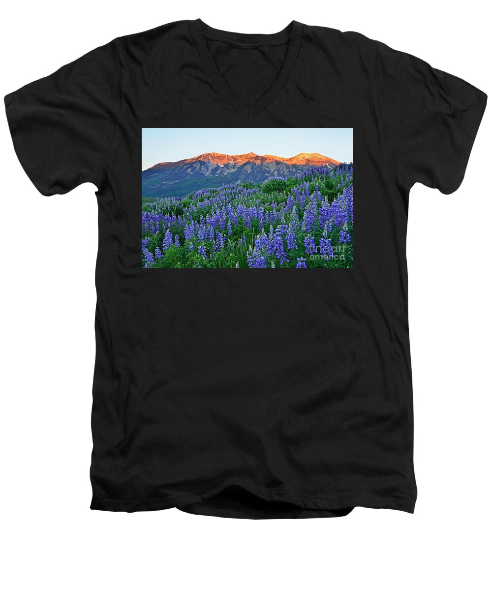 Crested Butte Men's V-Neck T-Shirt featuring the photograph Whetstone Sunrise by Kelly Black