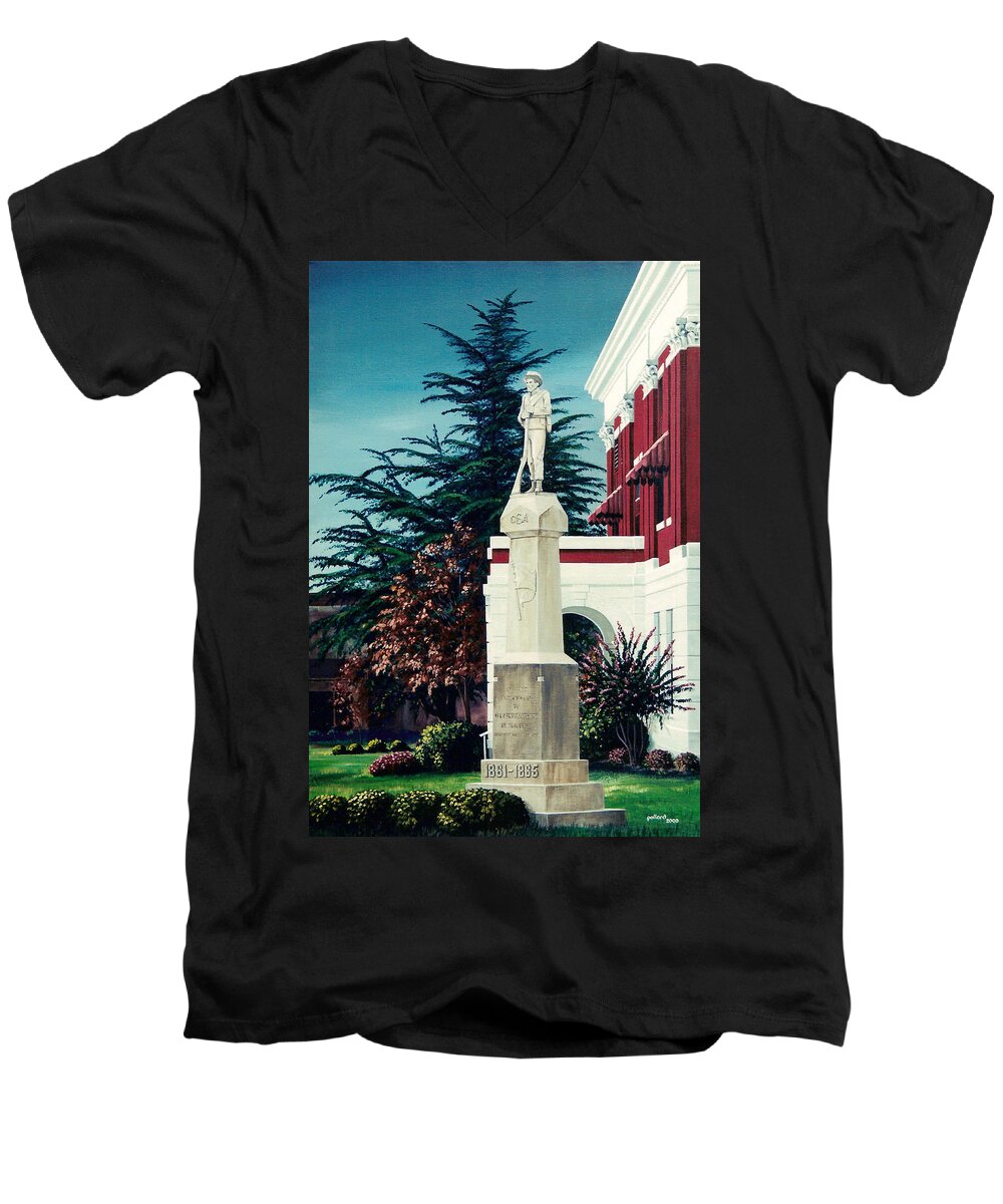 Civil Men's V-Neck T-Shirt featuring the painting White County Courthouse - Civil War Memorial by Glenn Pollard